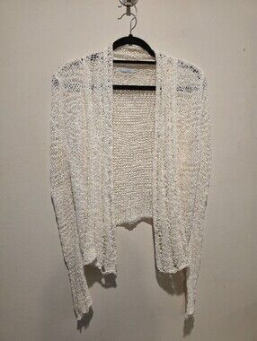Casmari Hand Loomed USA Ivory 92% Cashmere Open Knit Draped Cardigan Sz 4​